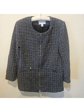 CAROLINA BELLE Women's Black, White, & Blue Zip-up Tweed Blazer Jacket, Size L